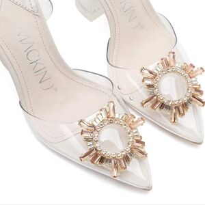 MACKIN J clear pvc rhinestone heels lucite slingback cinderella glass Shoes